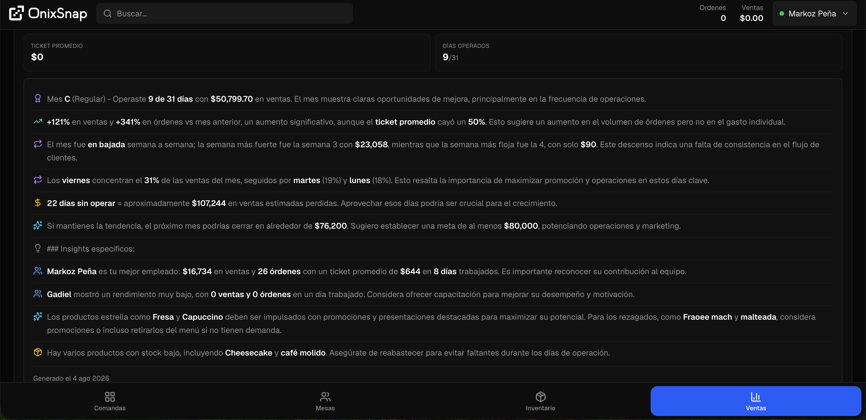 Vista mensual del "El asesor"